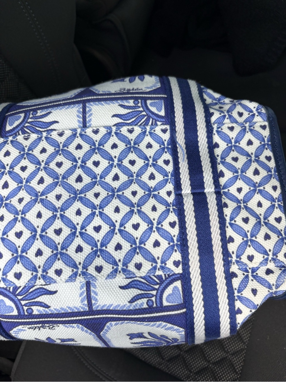 Brighton Blue & White Patterned Tote with Tan Logo Patch - Picture 3 of 5